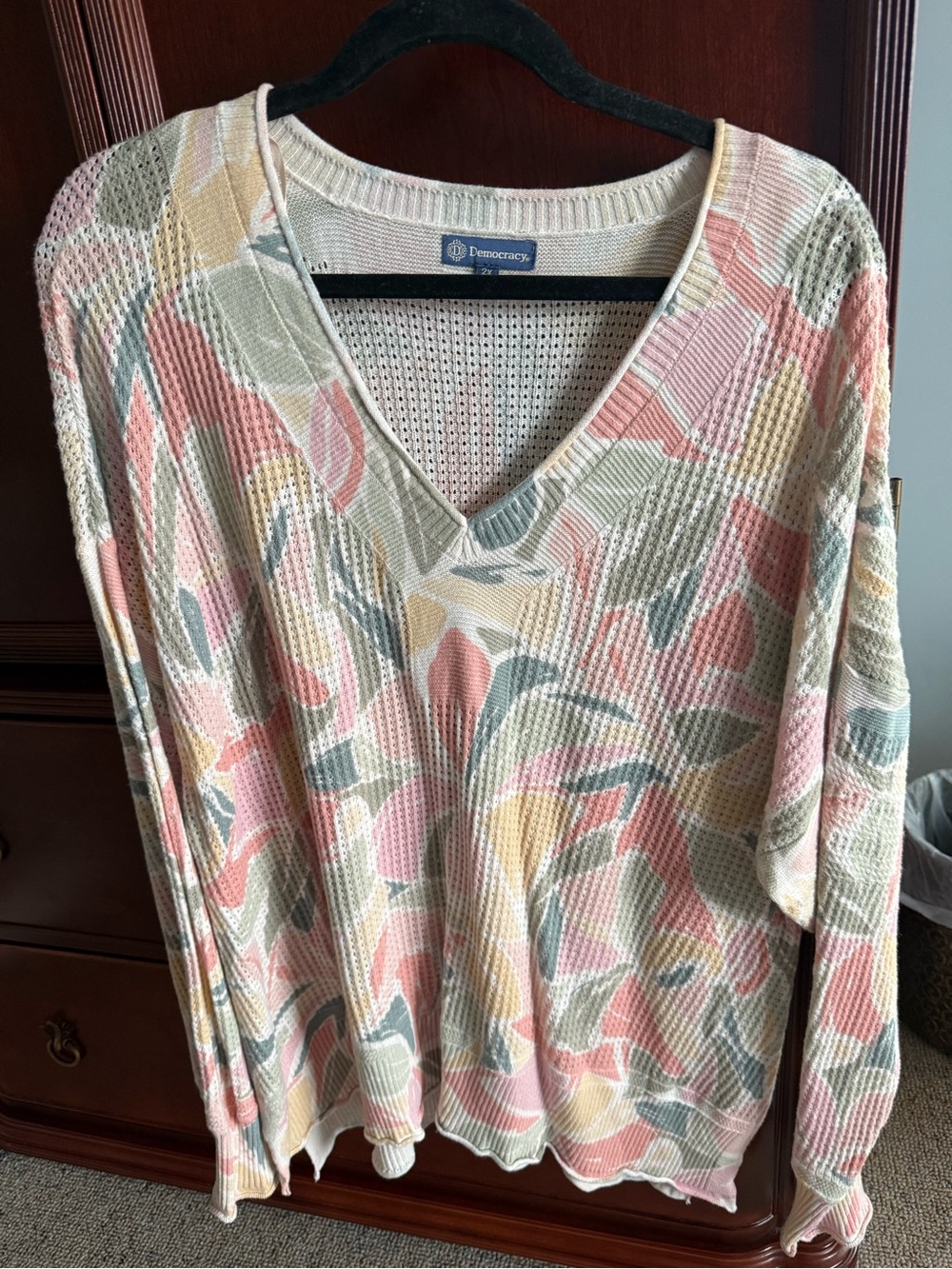 Democracy Floral V-Neck Sweater in Pink, Sage & Cream